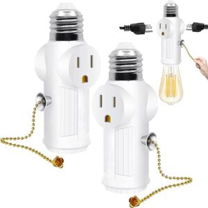 Light Socket Outlet Adapter,E26 Light Bulb Socket - Converts Medium Screw Socket to 2 Outlets with Pull Chain Switch,Polarized Light Bulb Socket...
