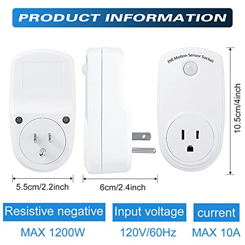 Macarrie 4 Pieces Motion Sensor Sockets Indoor Plug in Sensor Light Control Switch 120 Degrees Motion Activated Detector Plug Outlet for Corridor...