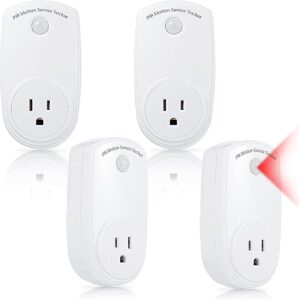 Macarrie 4 Pieces Motion Sensor Sockets Indoor Plug in Sensor Light Control Switch 120 Degrees Motion Activated Detector Plug Outlet for Corridor...