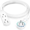 Maximm Cable 4 Ft 360° Rotating Flat Plug Extension Cord, 16/3 AWG Multi 3 Outlet 3-Prong Grounded Wire- White - UL Certified
