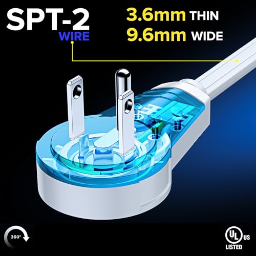 Maximm Cable 4 Ft 360° Rotating Flat Plug Extension Cord, 16/3 AWG Multi 3 Outlet 3-Prong Grounded Wire- White - UL Certified