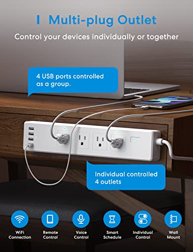 meross Smart Plug Power Strip, WiFi Flat Outlet 15A Compatible with Apple HomeKit, Siri, Alexa, Google Assistant & SmartThings, with 4 AC Outlets &...