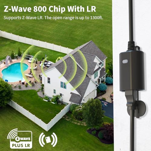 Minoston Zwave Outlet Plug, 800 Series Outdoor Z-Wave LR Smart Plug, On/Off Switch, Z Wave Hub Required, IP65 Weather-Resistant Waterproof,...
