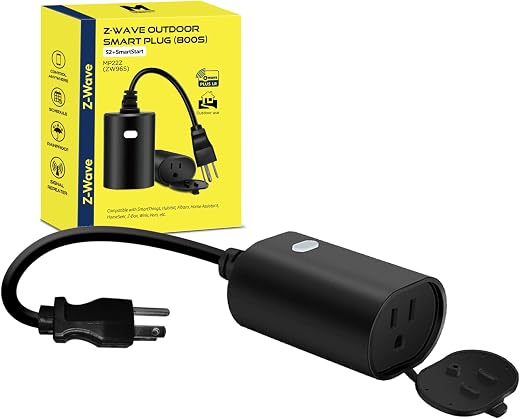 Minoston Zwave Outlet Plug, 800 Series Outdoor Z-Wave LR Smart Plug, On/Off Switch, Z Wave Hub Required, IP65 Weather-Resistant Waterproof,...