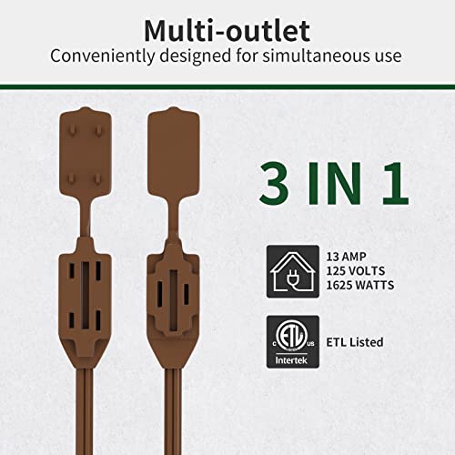 PLUGTUL 3-Pack Indoor Extension Cord (6/9/12FT), 2 Prong Brown Extension Cord, 3 Polarized Outlets with Safety Cap Protect for Home Office, 16/2...
