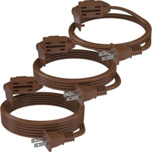 PLUGTUL 3-Pack Indoor Extension Cord (6/9/12FT), 2 Prong Brown Extension Cord, 3 Polarized Outlets with Safety Cap Protect for Home Office, 16/2...