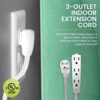 Power By GoGreen Go Green Power Inc. 15ft Extension Cord with 3 Outlets, White - Compact, Flush-Fit Design, Heavy Duty, Grounded Plug - Ideal for...