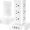 Power Strip Tower Surge Protector(2000J), Flat Plug Charging Station Tower with 12 AC Outlets & 4 USB Ports(2 USB C), 6FT Extension Cord for Home...