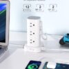 Power Strip Tower with Multiple Outlets, Flat Plug Surge Protector Tower Extension Cord with 12 AC Outlets 4 USB Ports (2 USB C), 6FT Cord Power...
