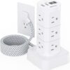 Power Strips with Surge Protection, Flat Plug Power Strip with 12 Outlets 4 USB Ports, Charging Station Tower 1875W/15A 1080J 6Ft Extension Cord...