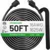 POWGRN 50 FT 16/3 Black Indoor Outdoor Extension Cord Waterproof, 3 Prong Flexblie SJTW Cold Weatherproof -50°C Appliance Extension Cord 13 AMP...