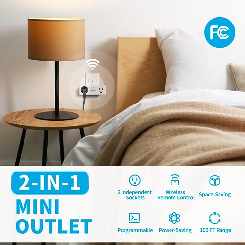 Remote Control Outlet with 2 Independent Control Sockets, Wireless Remote Light Switch Set, Remote Outlet Plug Up to 100 FT Range, FCC Certified,...