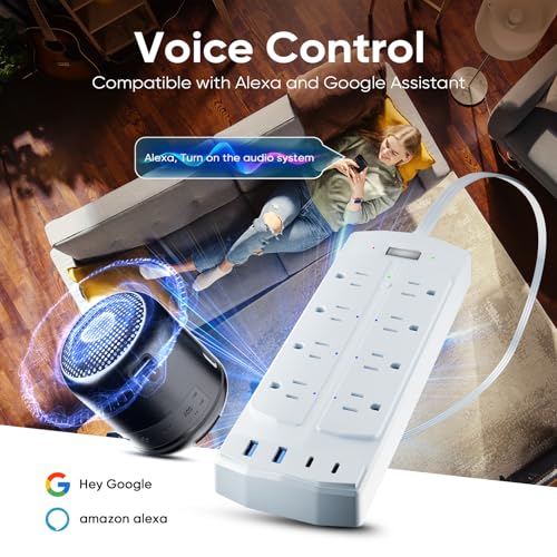 Smart Power Strip, Yozisital Charging Station with 6 Smart Outlets and 4 USB Ports, 5FT Flat Plug Extension Cord for Home Office, Compatible with...