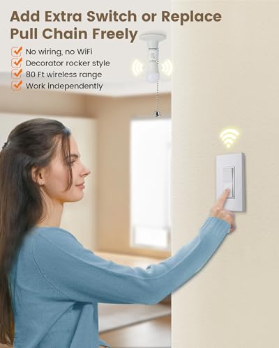 SURAIELEC Remote Control 2 Light Sockets, Decorator Wall Switch, E26 Smart Remote Light Bulb Socket, No Wiring No WiFi, 100FT Wireless Light Switch...