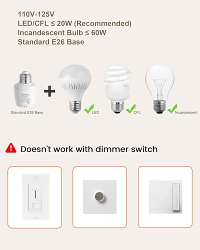 SURAIELEC Remote Control 2 Light Sockets, Decorator Wall Switch, E26 Smart Remote Light Bulb Socket, No Wiring No WiFi, 100FT Wireless Light Switch...