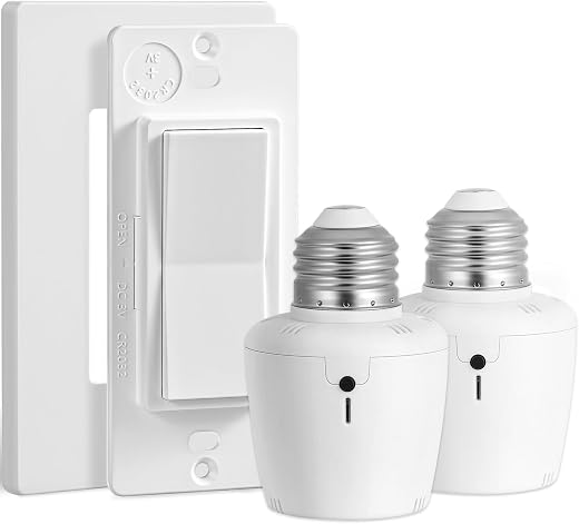 SURAIELEC Remote Control 2 Light Sockets, Decorator Wall Switch, E26 Smart Remote Light Bulb Socket, No Wiring No WiFi, 100FT Wireless Light Switch...