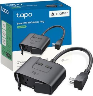 TP-Link Tapo Matter Outdoor Smart Plug, 2 Individual Outlets, IP65 Weather Resistance, Works with Apple Home, Alexa, Google Home, Long Wi-Fi Range,...