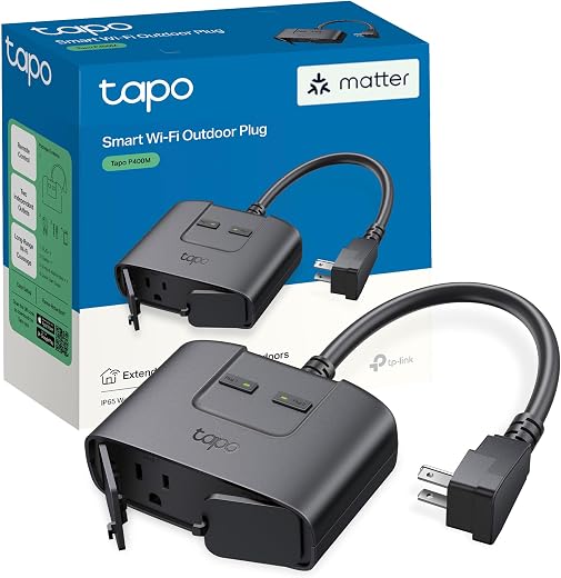 TP-Link Tapo Matter Outdoor Smart Plug, 2 Individual Outlets, IP65 Weather Resistance, Works with Apple Home, Alexa, Google Home, Long Wi-Fi Range,...