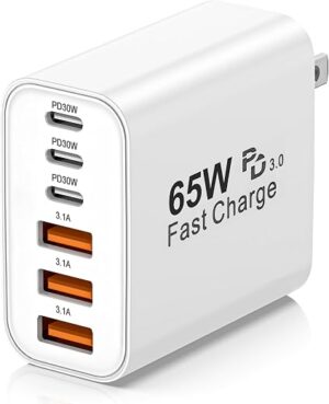 USB C Charger Block,65W 6-Port USBC Charging Block,Wall Charger iPhone Charger Fast Charging,Multiport Type C PD+QC Power Plug for All iPhone 17 16...