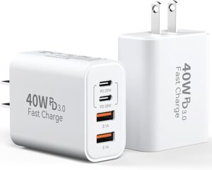 USB C Charger Block, Multiple Ports Type C Fast Phone Charging Blocks, 40W 4-Ports Power Cube USB Wall Plug USB A+USBC Charger Brick Box for iPhone...
