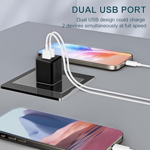 USB Wall Charger, Dual Port USB Cube Power Adapter Charger Plug Block Charging Box, Dual Port Wall Charging Adapter, Compatible for i Phone 14 13...