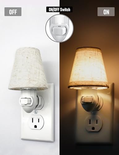 Vintage Plug in Night Light with Switch, 2-Pack 0.5W LED Night Lights Plug into Wall Socket, Soft Warm Baby Nursery Nightlight with Linen Fabric...