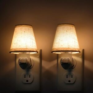 Vintage Plug in Night Light with Switch, 2-Pack 0.5W LED Night Lights Plug into Wall Socket, Soft Warm Baby Nursery Nightlight with Linen Fabric...