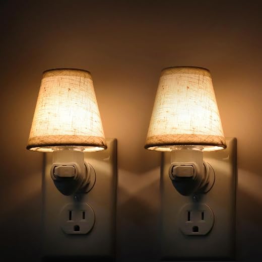 Vintage Plug in Night Light with Switch, 2-Pack 0.5W LED Night Lights Plug into Wall Socket, Soft Warm Baby Nursery Nightlight with Linen Fabric...