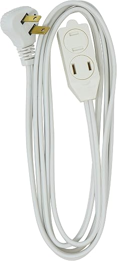 Woods SlimLine Extension Cord - 16/3 Indoor Flat Plug with Right Angled Design - 3 Polarized Outlets - PVC Jacket - Space Saving - Neutral White -...